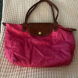 Longchamp Fuchsia Tote with Brown Accents